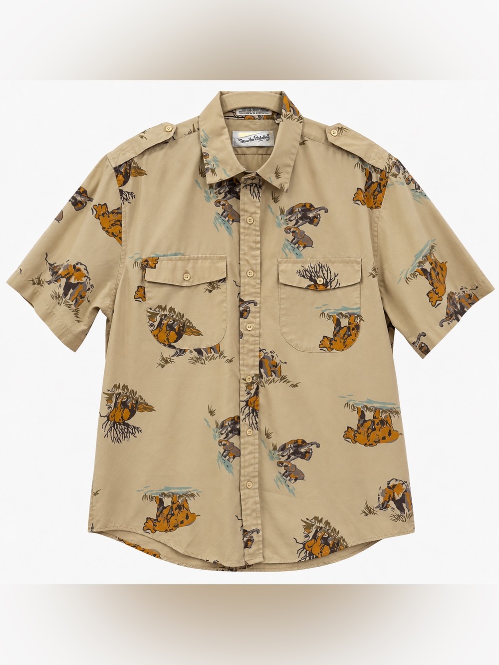 Vintage Diane von Furstenberg Safari Animal Cat Print Camp Shirt Medium